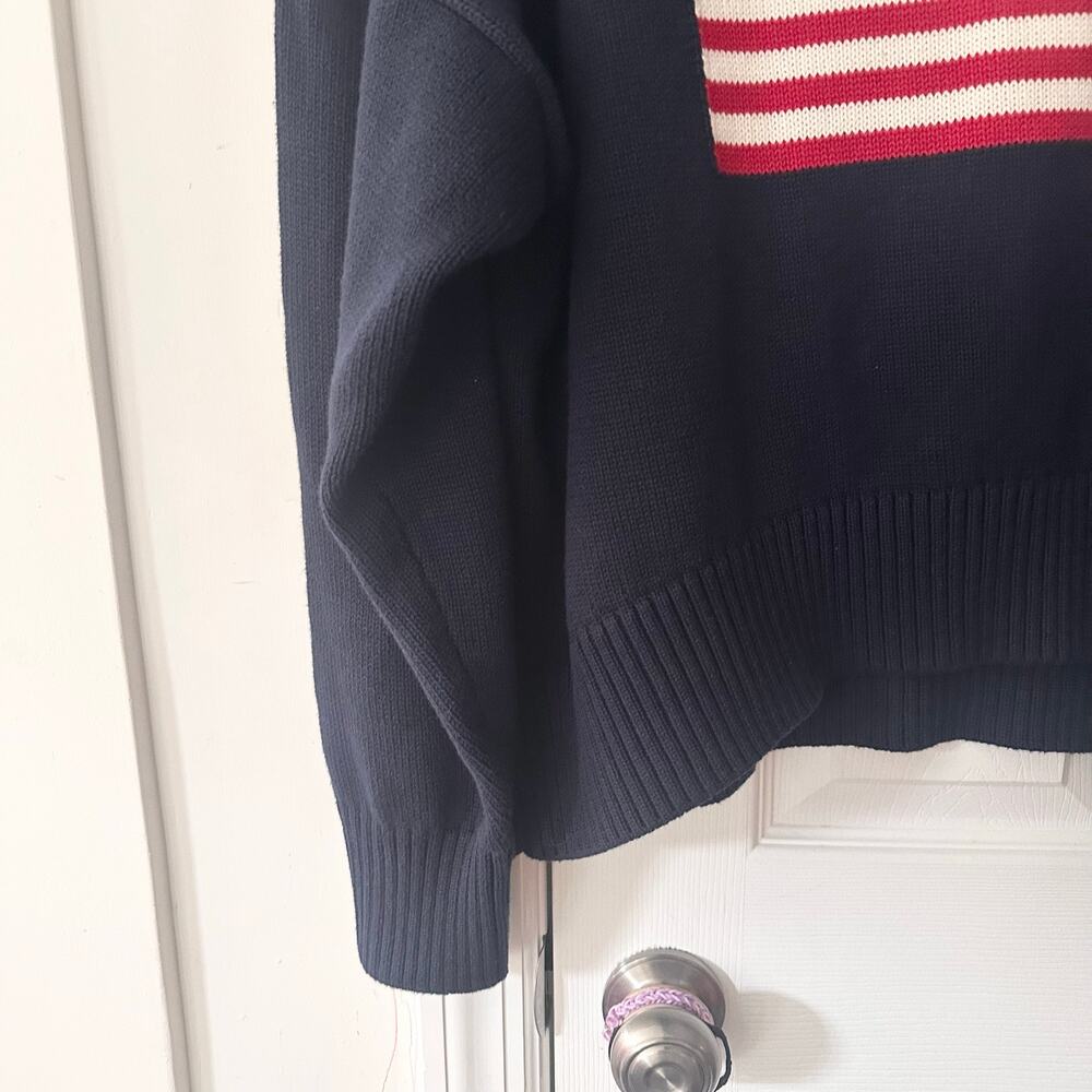 Quince Navy Blue Cotton Heavy Knit American Flag USA Patriotic Sweater XL - Picture 3 of 8